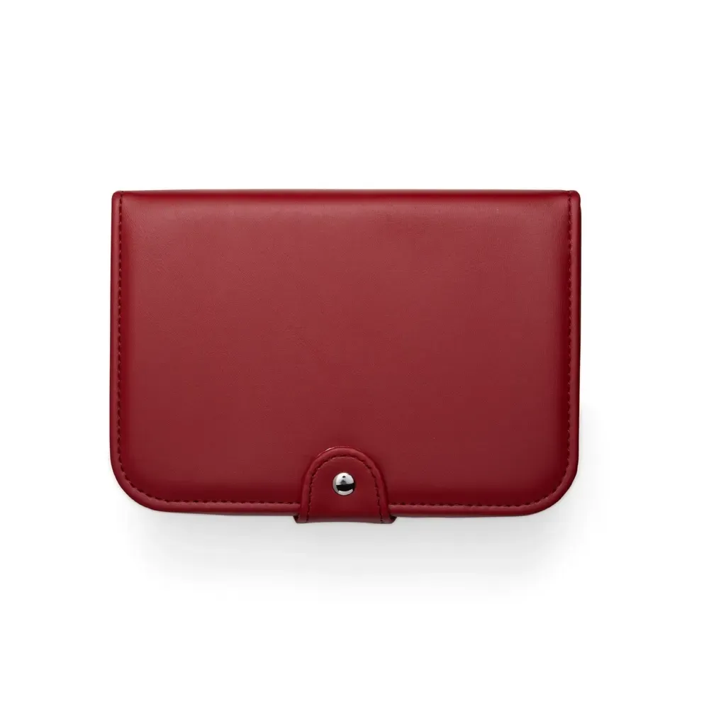 Porta-Joias de Couro Sintético com Espelho e Placa para Brincos, cor vermelho
