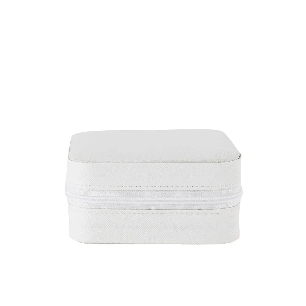 Porta-Joias de Couro Sintético com Espelho e Zíper, cor branco