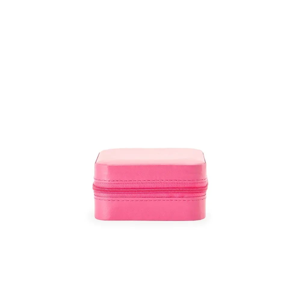 Porta-Joias de Couro Sintético com Espelho e Zíper II, cor pink