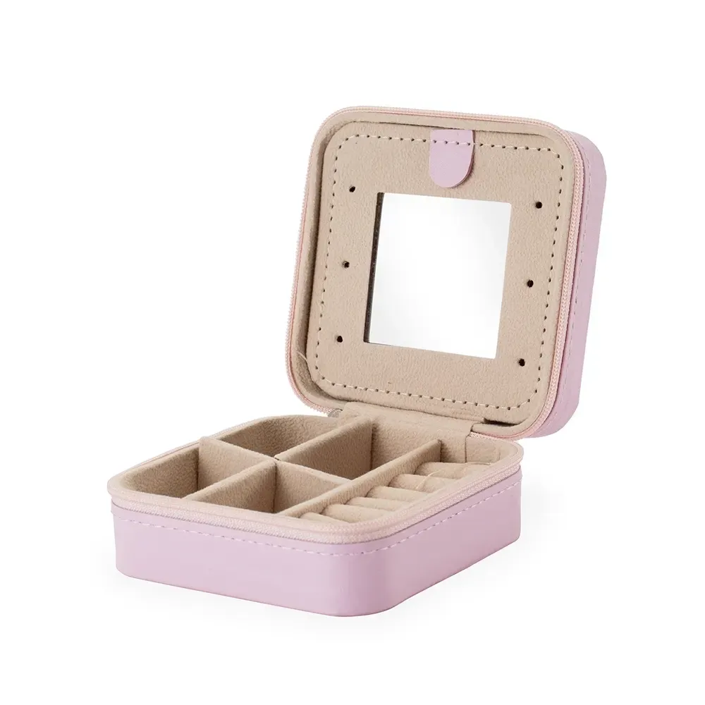 Porta-Joias de Couro Sintético com Espelho e Zíper II, cor rosa 1