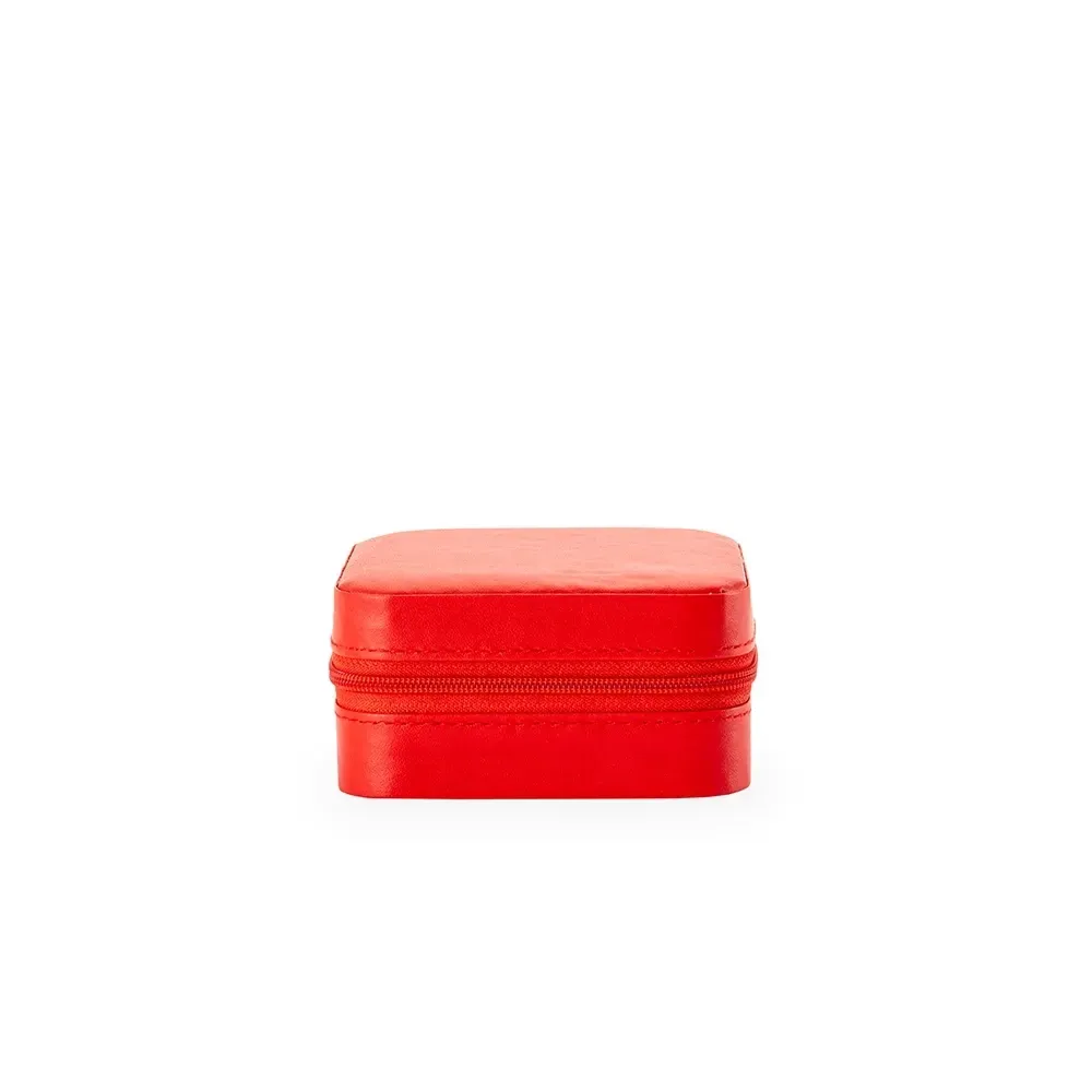 Porta-Joias de Couro Sintético com Espelho e Zíper II, cor vermelho