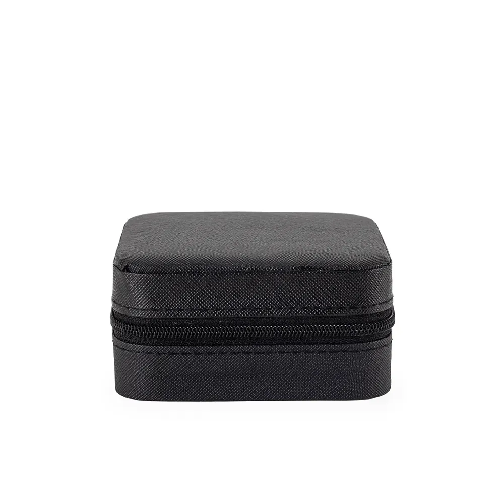 Porta-Joias de Couro Sintético com Espelho e Zíper, cor preto