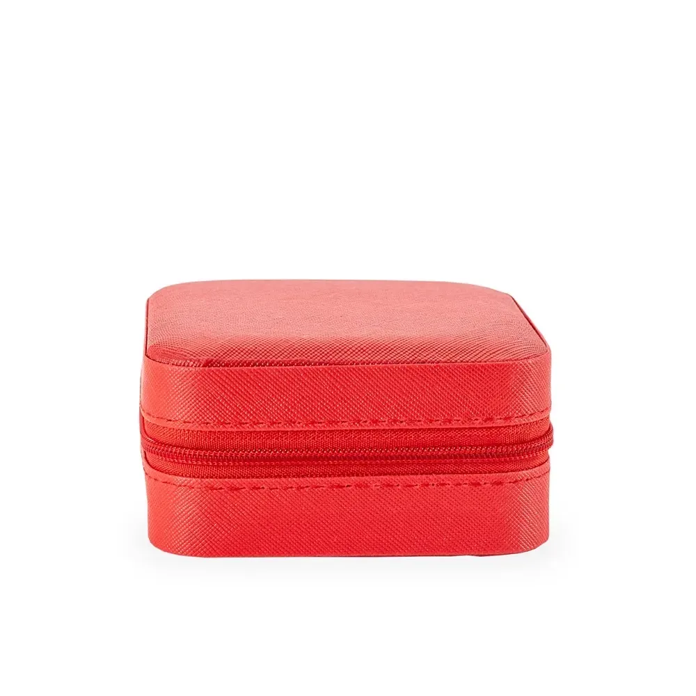 Porta-Joias de Couro Sintético com Espelho e Zíper, cor vermelho