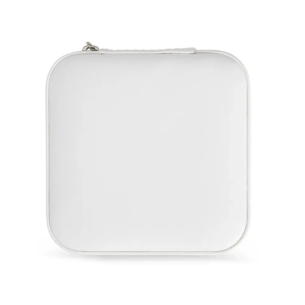 Porta-Joias de Couro Sintético com Ganchos e Bolso Elástico, cor branco