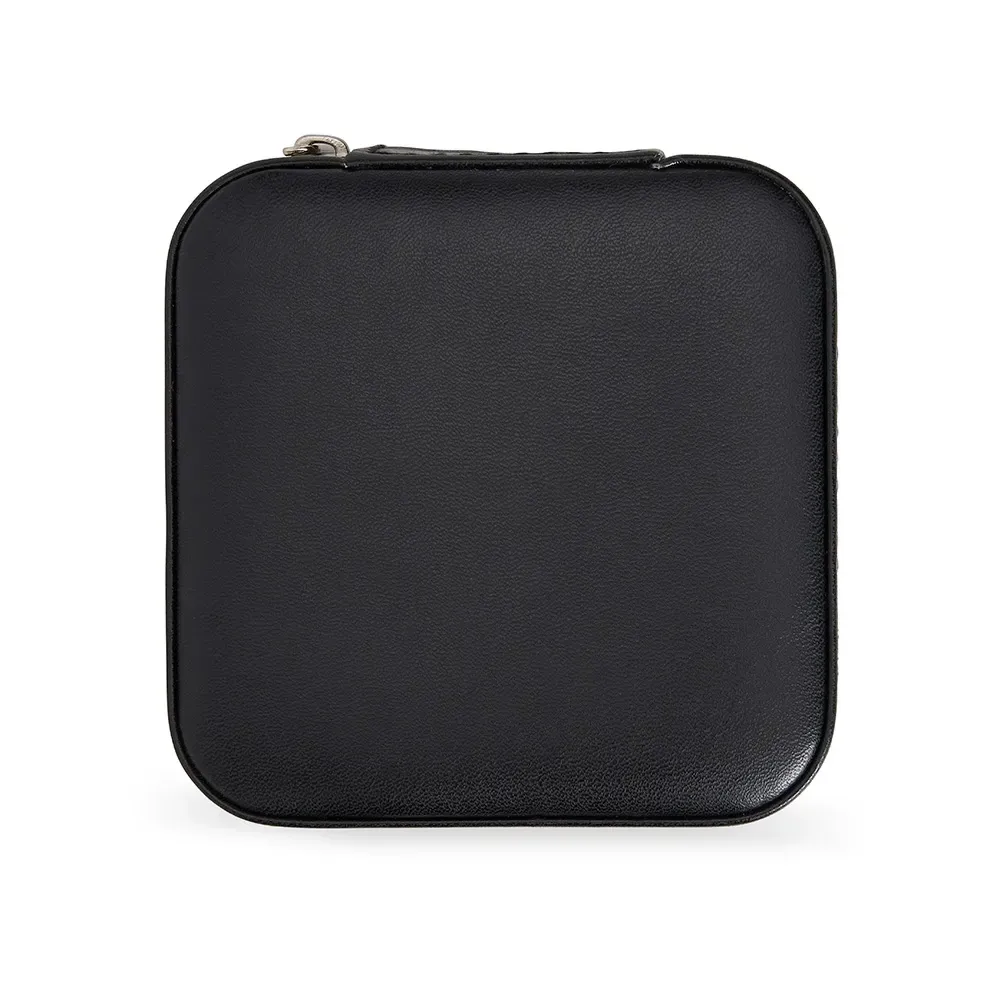 Porta-Joias de Couro Sintético com Ganchos e Bolso Elástico, cor preto