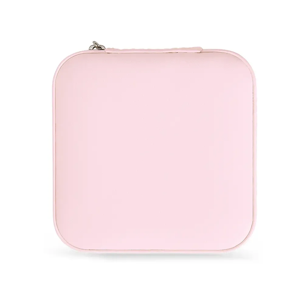 Porta-Joias de Couro Sintético com Ganchos e Bolso Elástico, cor rosa 1