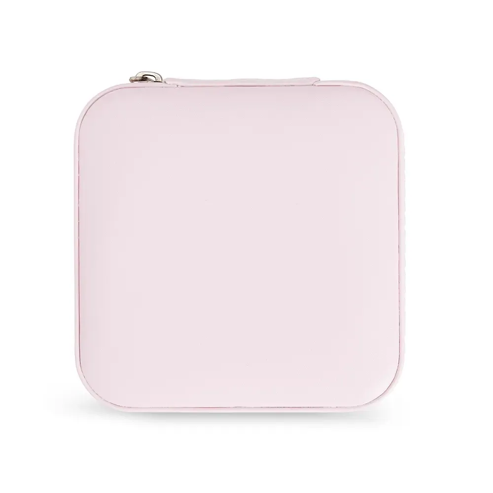 Porta-Joias de Couro Sintético com Ganchos e Bolso Elástico, cor rosa claro