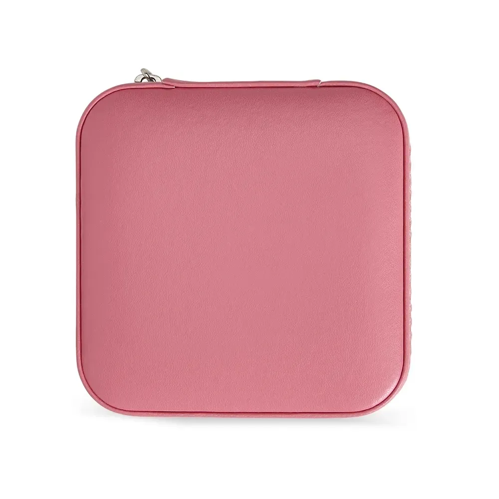 Porta-Joias de Couro Sintético com Ganchos e Bolso Elástico, cor rosa escuro