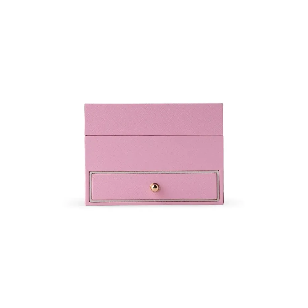 Porta-Joias de Couro Sintético com Gaveta e Puxador de Alumínio, cor rosa