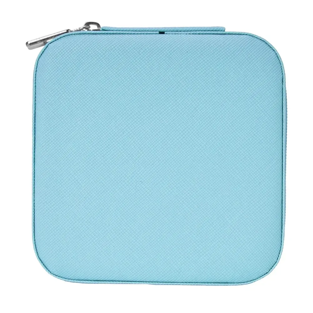 Porta-Joias Quadrado de Couro Sintético com Ganchos, cor azul claro