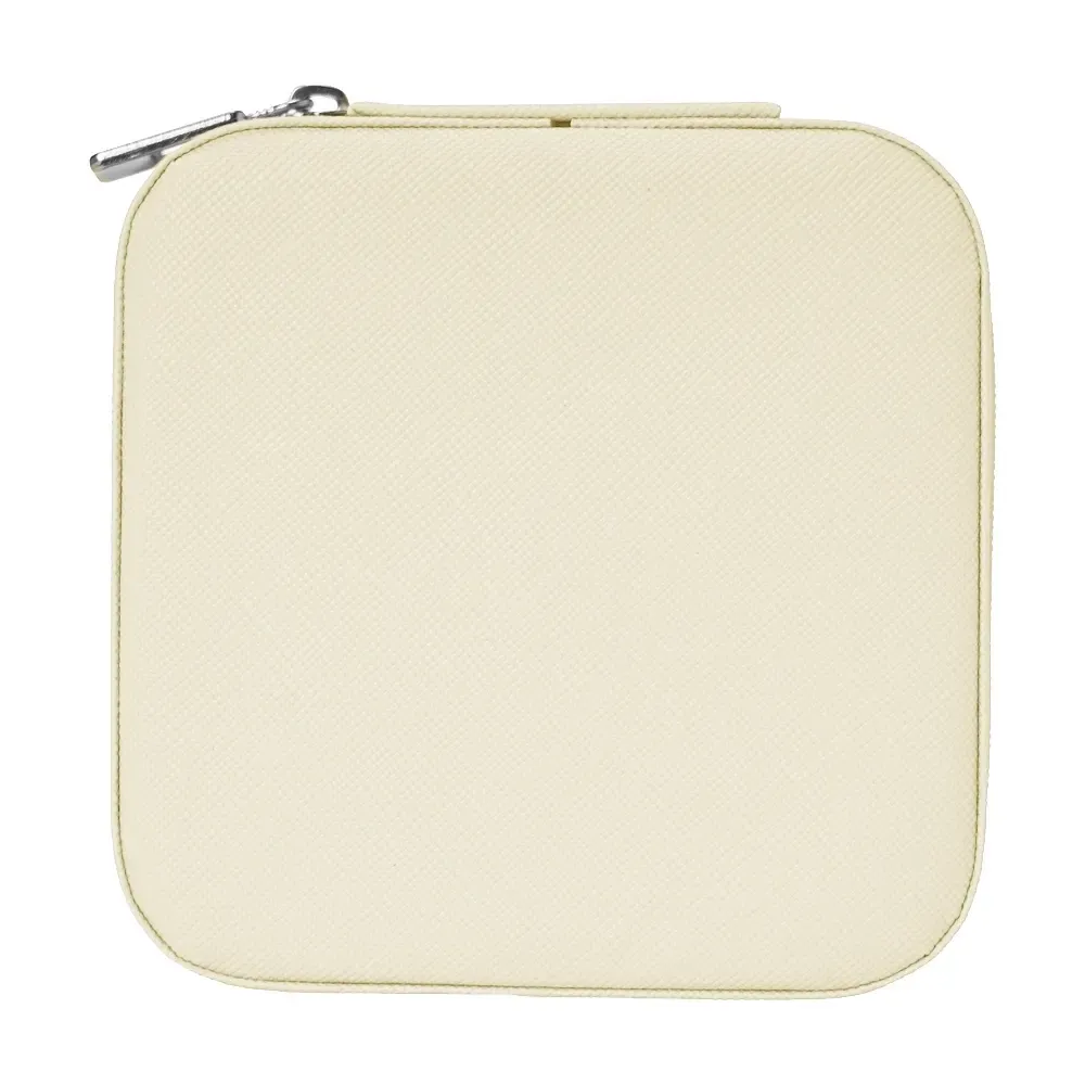 Porta-Joias Quadrado de Couro Sintético com Ganchos, cor creme