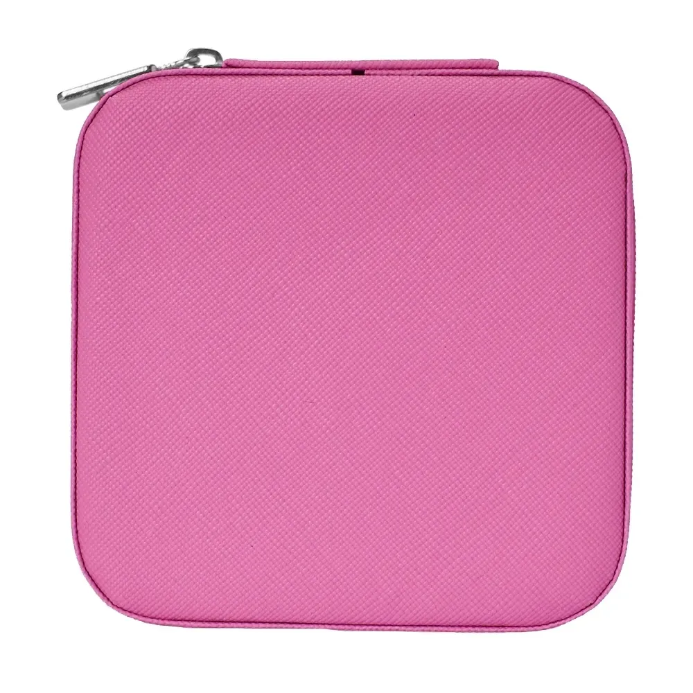 Porta-Joias Quadrado de Couro Sintético com Ganchos, cor pink