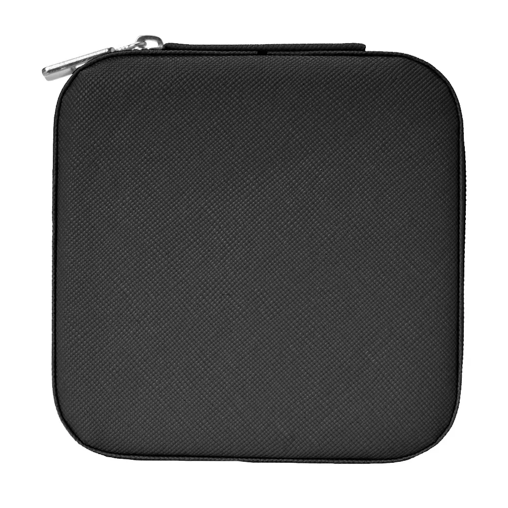 Porta-Joias Quadrado de Couro Sintético com Ganchos, cor preto