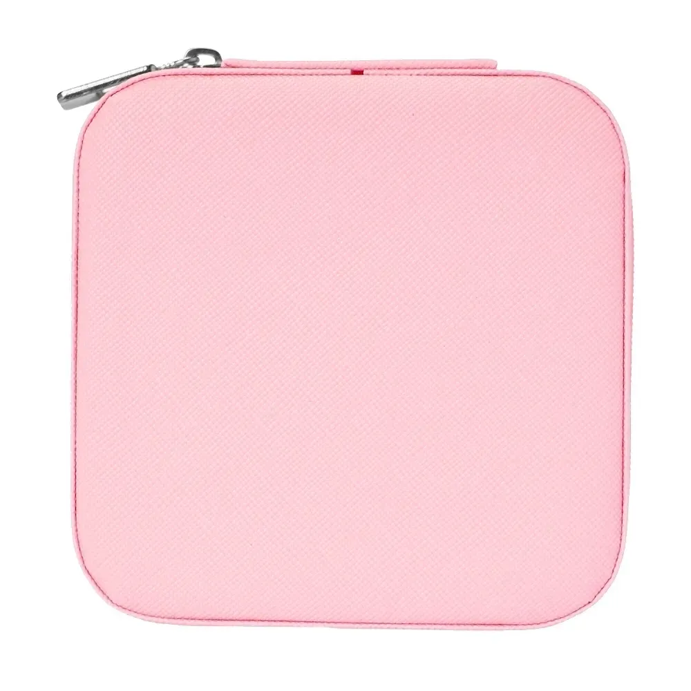 Porta-Joias Quadrado de Couro Sintético com Ganchos, cor rosa 2