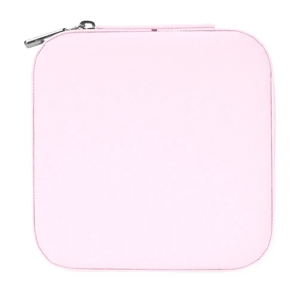 Porta-Joias Quadrado de Couro Sintético com Ganchos, cor rosa claro