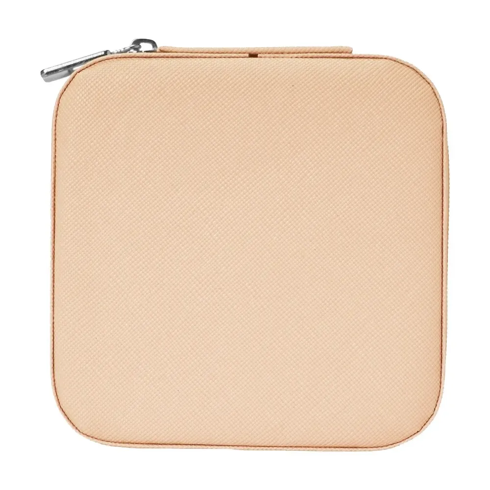Porta-Joias Quadrado de Couro Sintético com Ganchos, cor salmão
