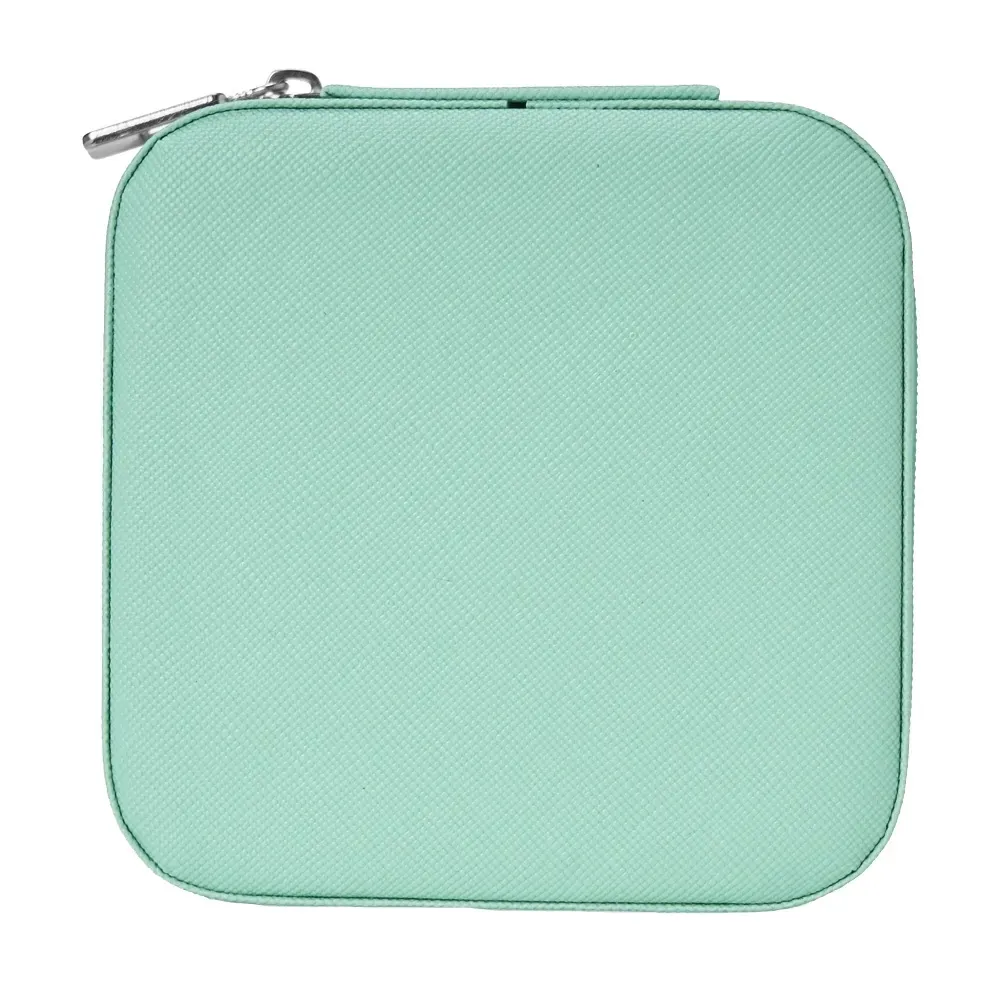 Porta-Joias Quadrado de Couro Sintético com Ganchos, cor verde água