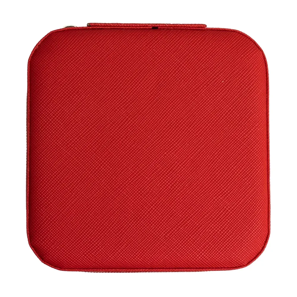 Porta-Joias Quadrado de Couro Sintético com Ganchos, cor vermelho