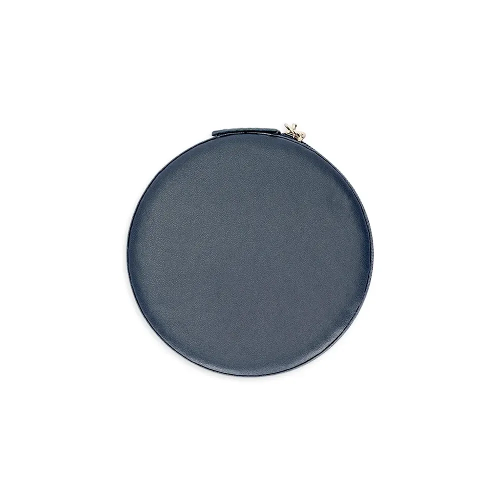 Porta-Joias Redondo de Couro Sintético com Zíper, cor azul