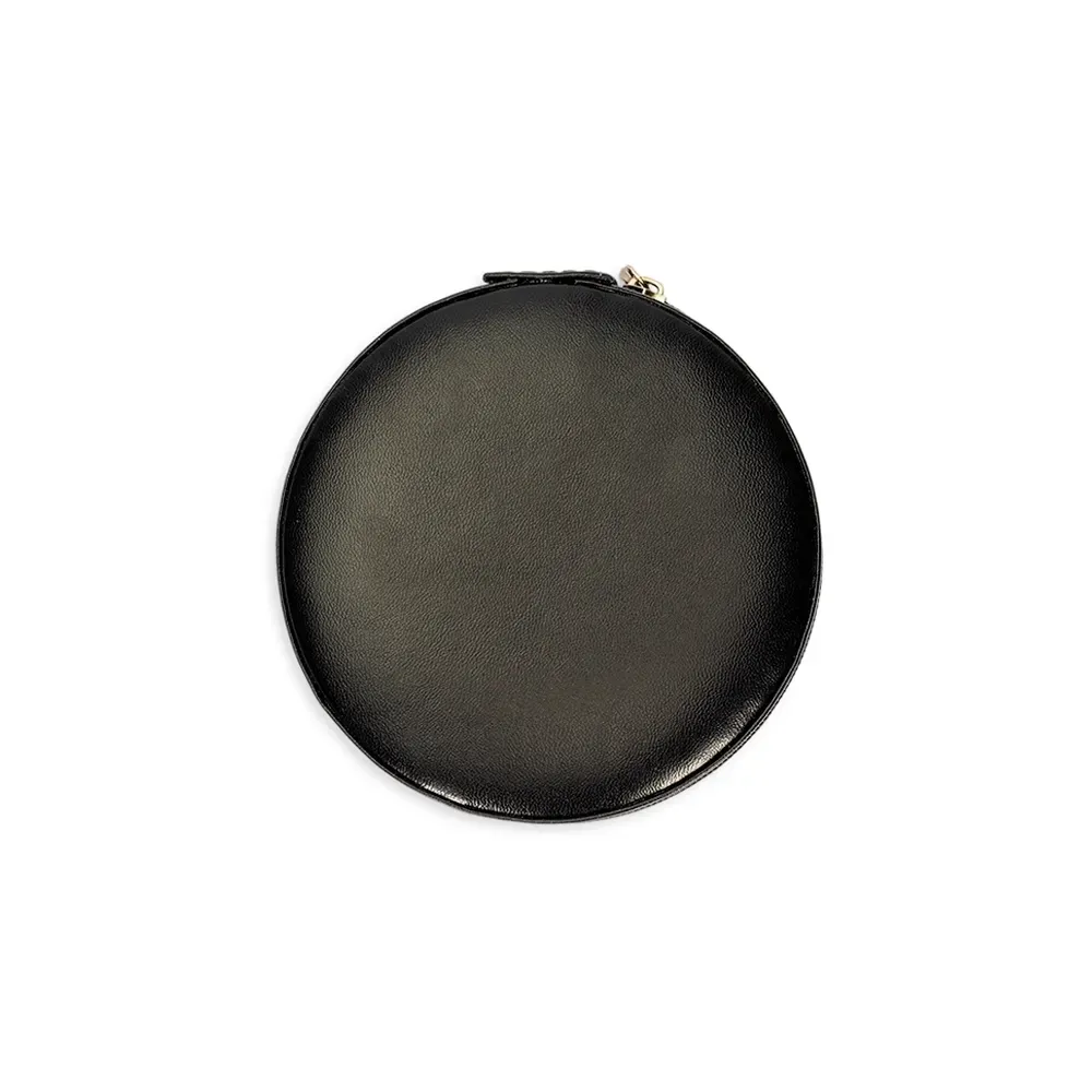 Porta-Joias Redondo de Couro Sintético com Zíper, cor preto