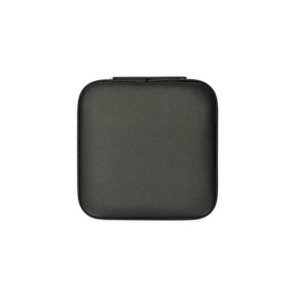 Porta-Joias de Couro Sintético com Zíper e 4 Compartimentos, cor preto