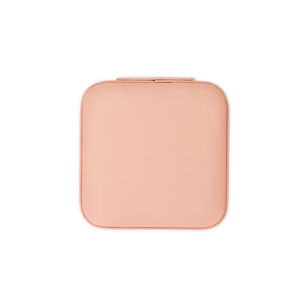 Porta-Joias de Couro Sintético com Zíper e 4 Compartimentos, cor rosa