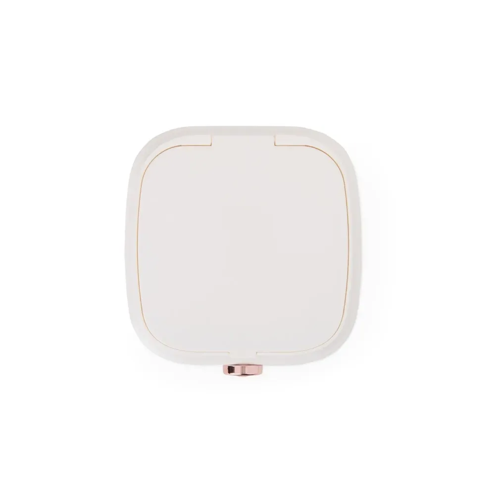 Porta-Joias de Plástico com Espelho e Botão Rose Gold, cor branco