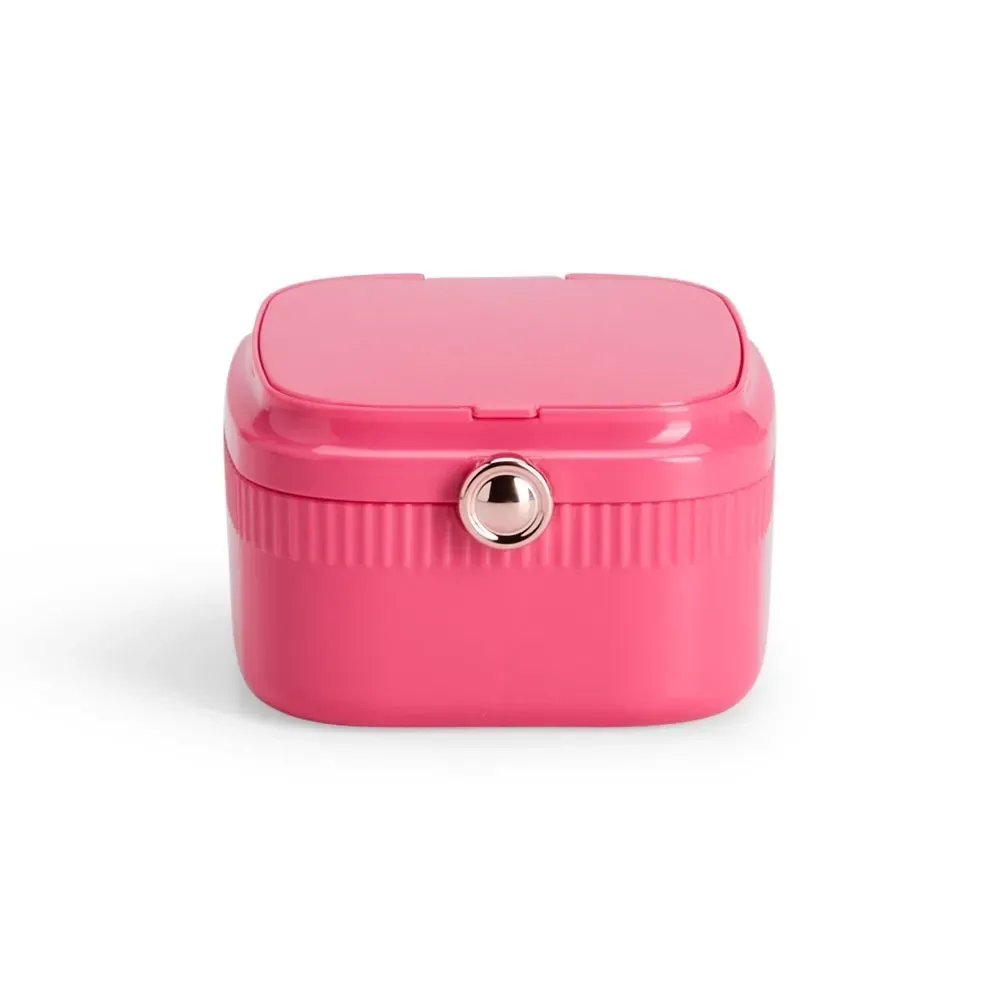 Porta-Joias de Plástico com Espelho e Botão Rose Gold, cor pink
