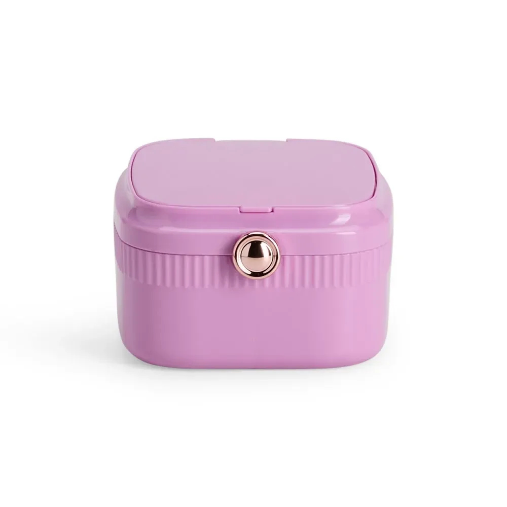 Porta-Joias de Plástico com Espelho e Botão Rose Gold, cor roxo