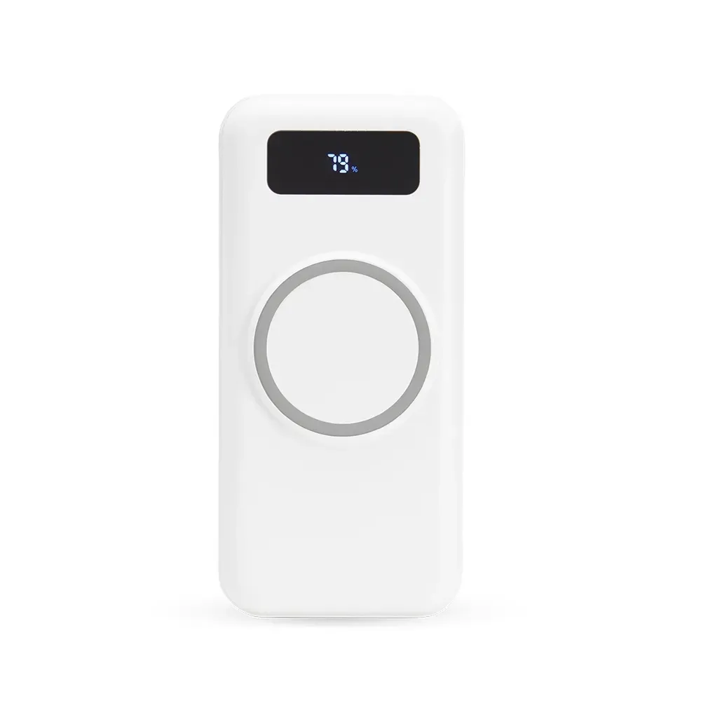 Power Bank 10.000mAh com Carregamento via Indução ou via Cabo Personalizado, cor branca com cinza