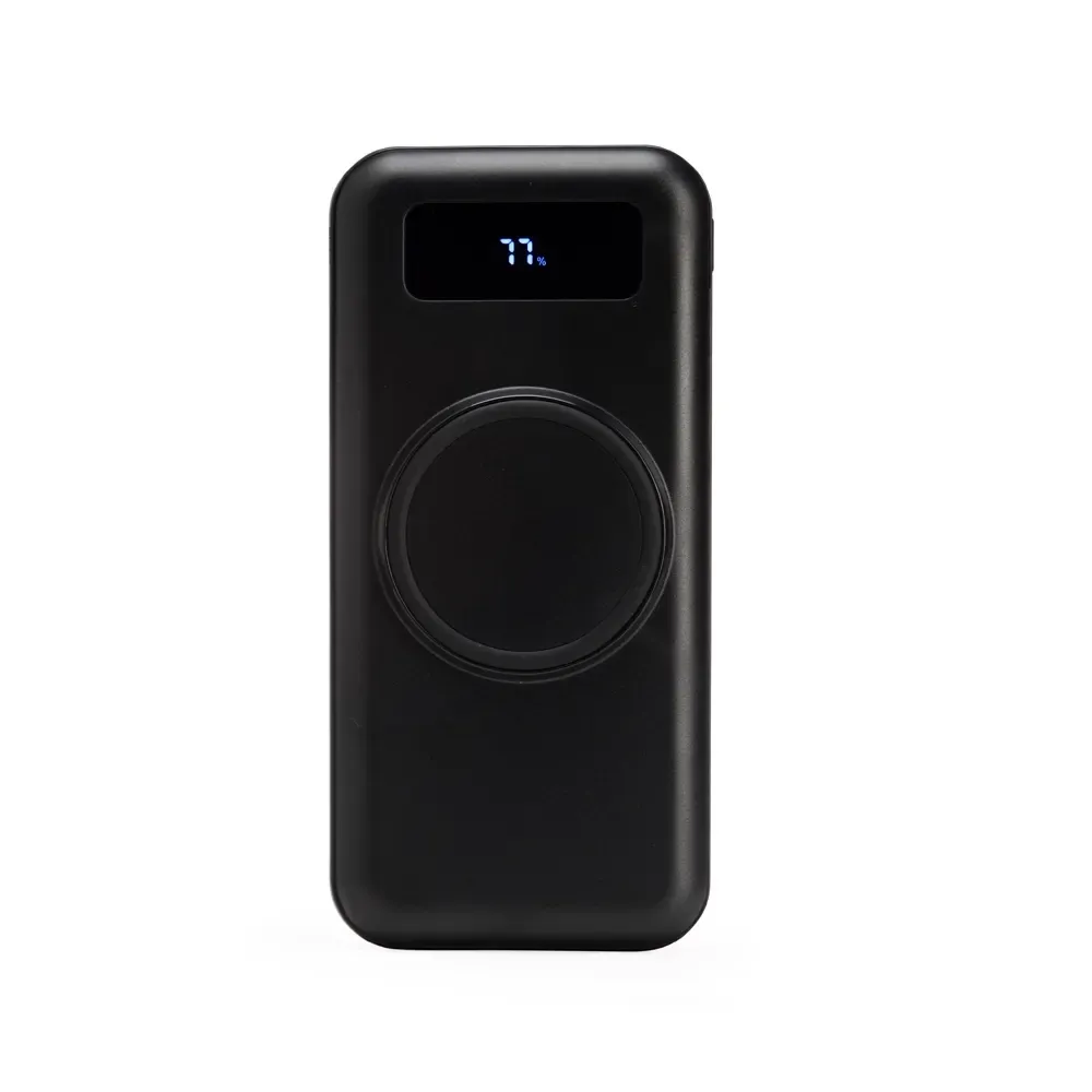 Power Bank 10.000mAh com Carregamento via Indução ou via Cabo Personalizado, cor preta