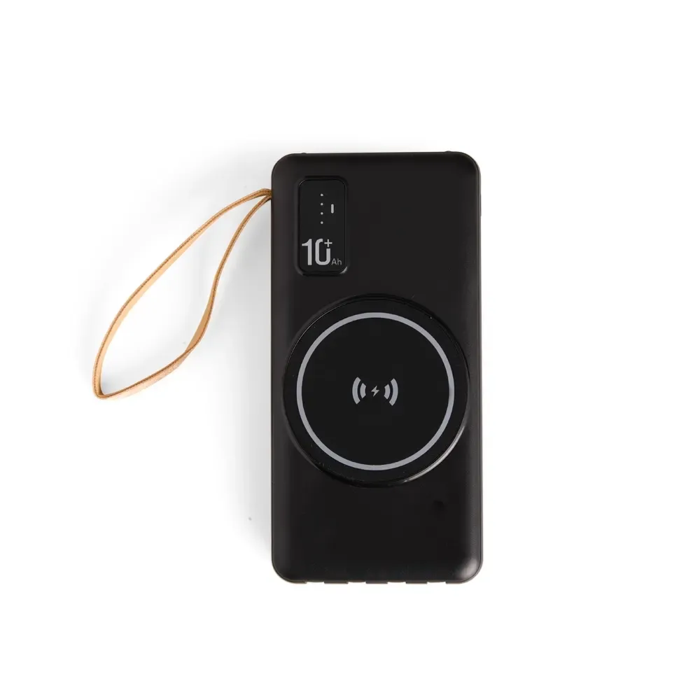Power Bank 10.000mAh com Carregamento via Indução ou via Cabo Personalizado, cor preta