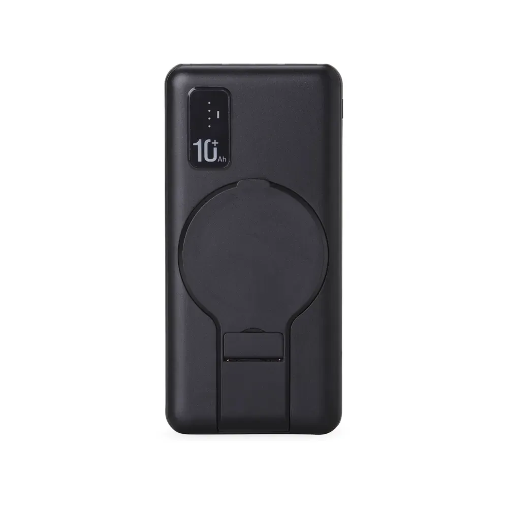 Power Bank 10.000mAh com Carregamento via Indução ou via Cabo Personalizado, cor preta