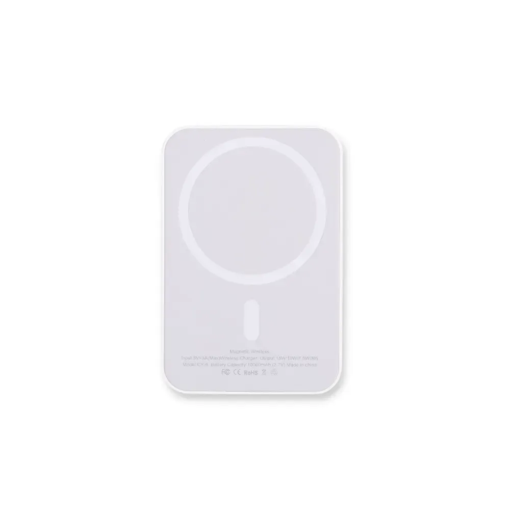 Power Bank 10.000mAh com Carregamento via Indução Personalizado, cor branca