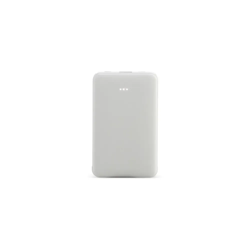 Power Bank 5.000mAh com Cabos Tipo-C e V8 Acoplados Personalizado, cor branca
