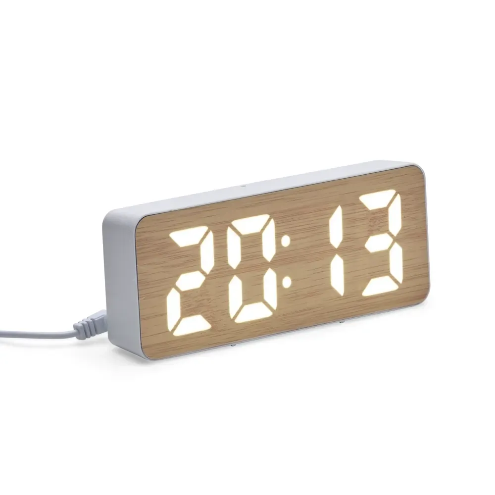 Relógio Despertador em Bambu com LED em 3 Níveis personalizado