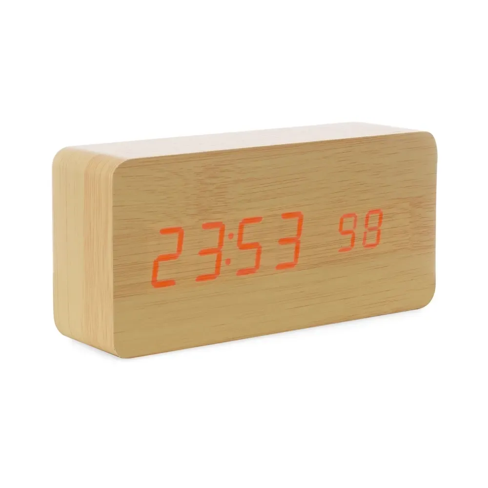 Relógio de Madeira com Display LED Vermelho personalizado, cor madeira