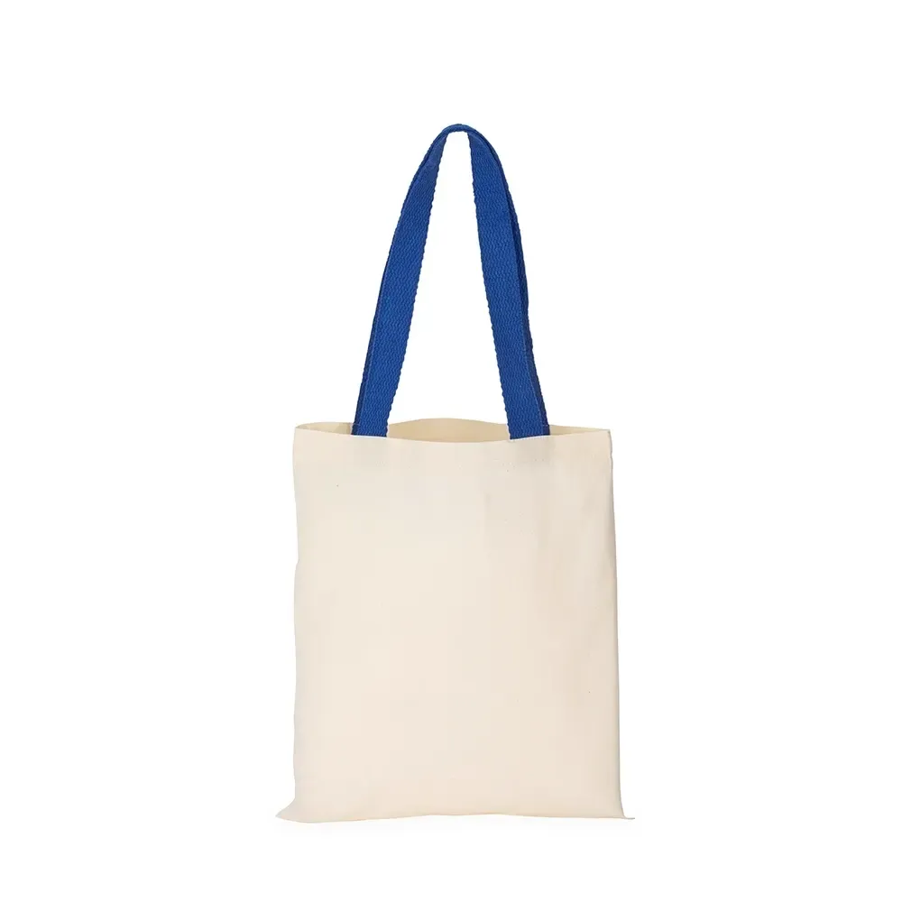 Sacola de algodão 220g/m² personalizada com alça trançada, cor azul