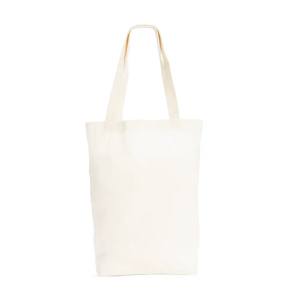 Sacola de algodão personalizada com fole lateral, cor bege