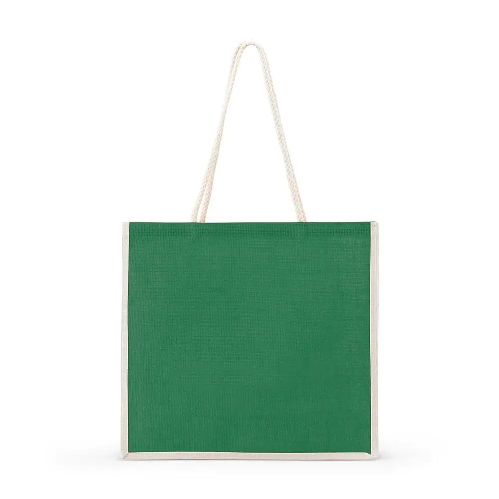 Sacola de juta personalizada 33x35cm, cor verde