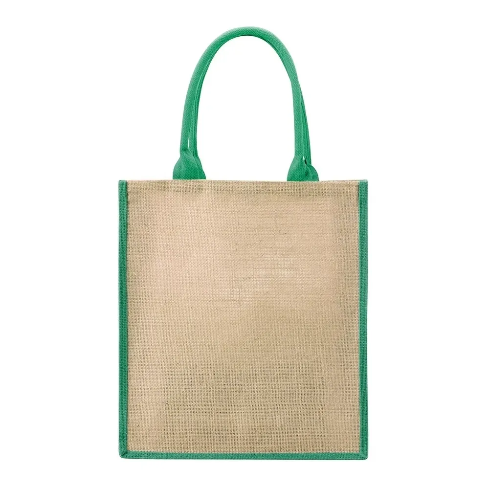 Sacola de juta personalizada 39x35cm, cor verde