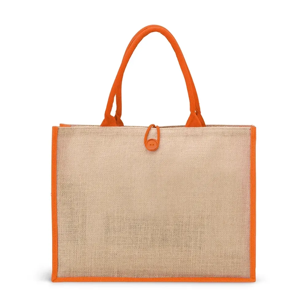 Sacola de juta com botão personalizada, cor laranja
