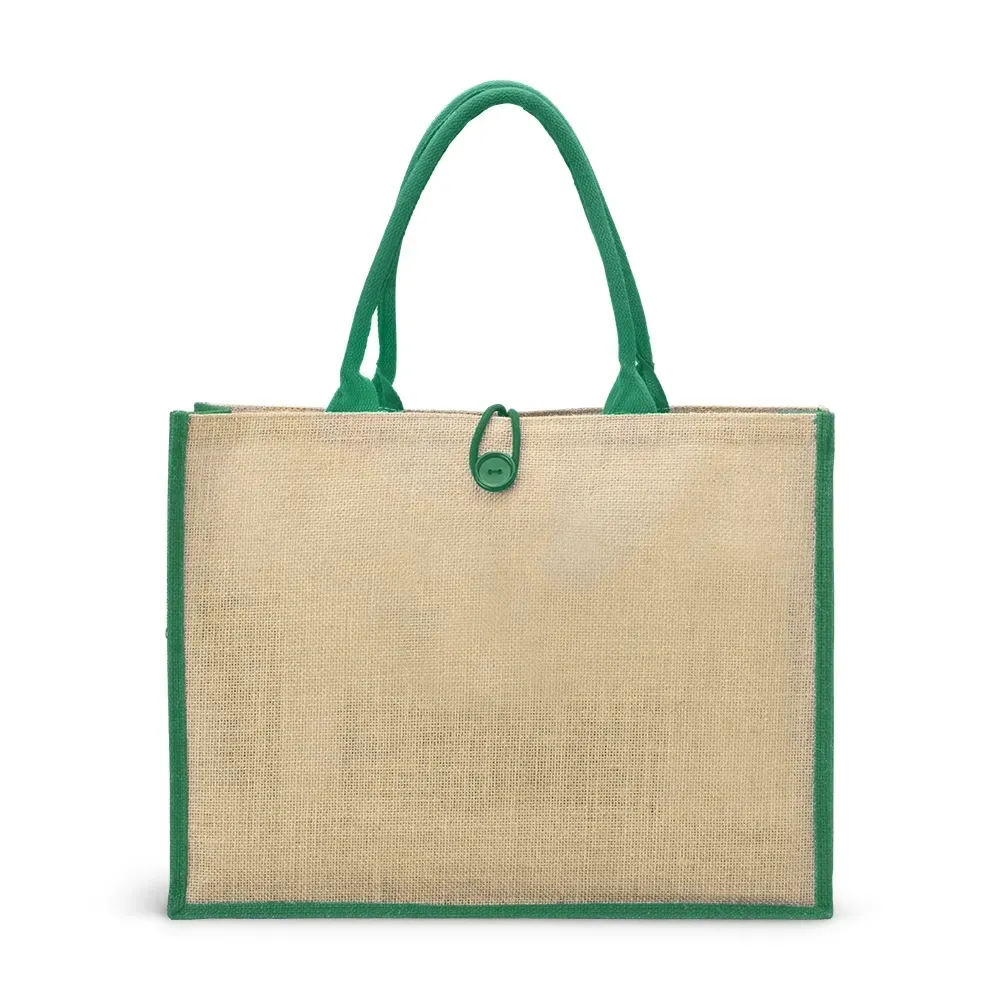 Sacola de juta com botão personalizada, cor verde