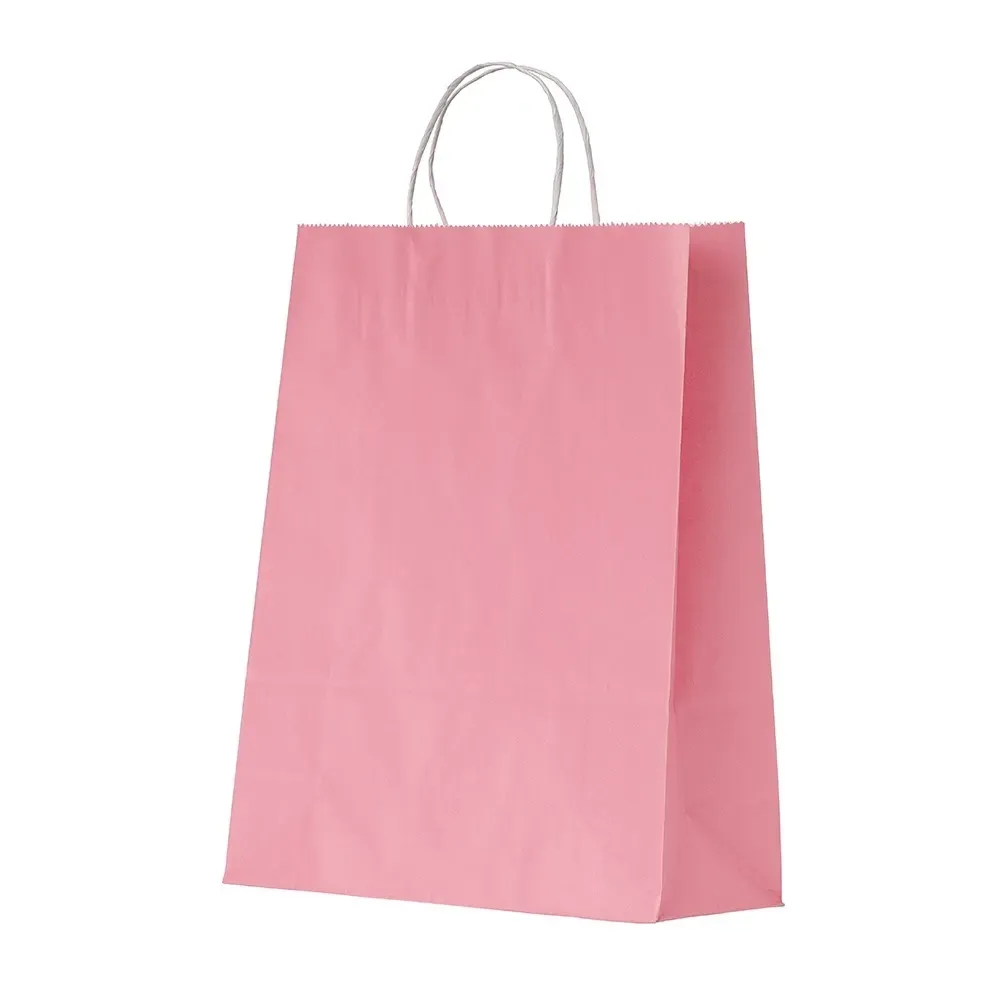 Sacola de papel kraft personalizada média, cor rosa