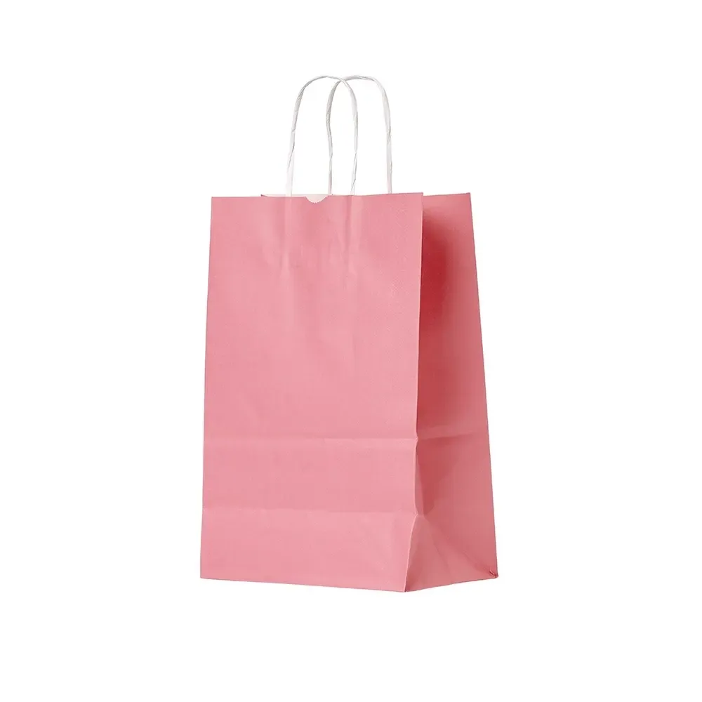 Sacola de papel kraft personalizada pequena, cor rosa