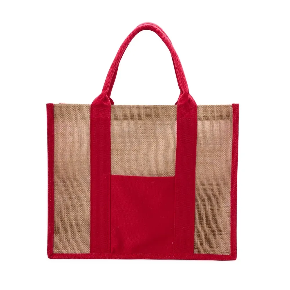 Sacola de linho personalizada, cor vermelha