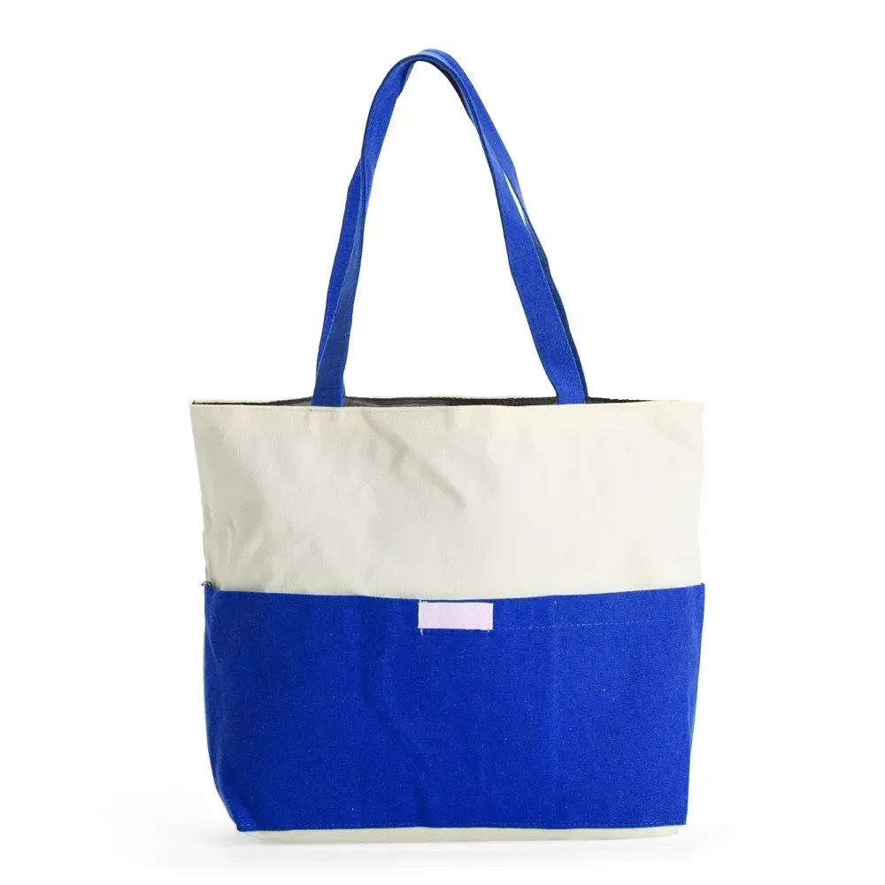 Sacola de lona com bolso frontal personalizada, cor azul