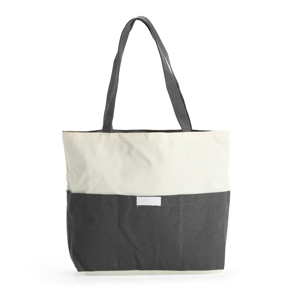 Sacola de lona com bolso frontal personalizada, cor cinza