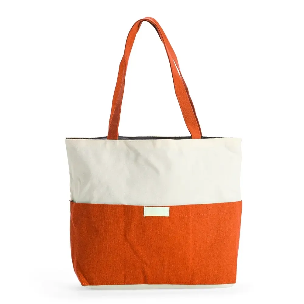 Sacola de lona com bolso frontal personalizada, cor laranja