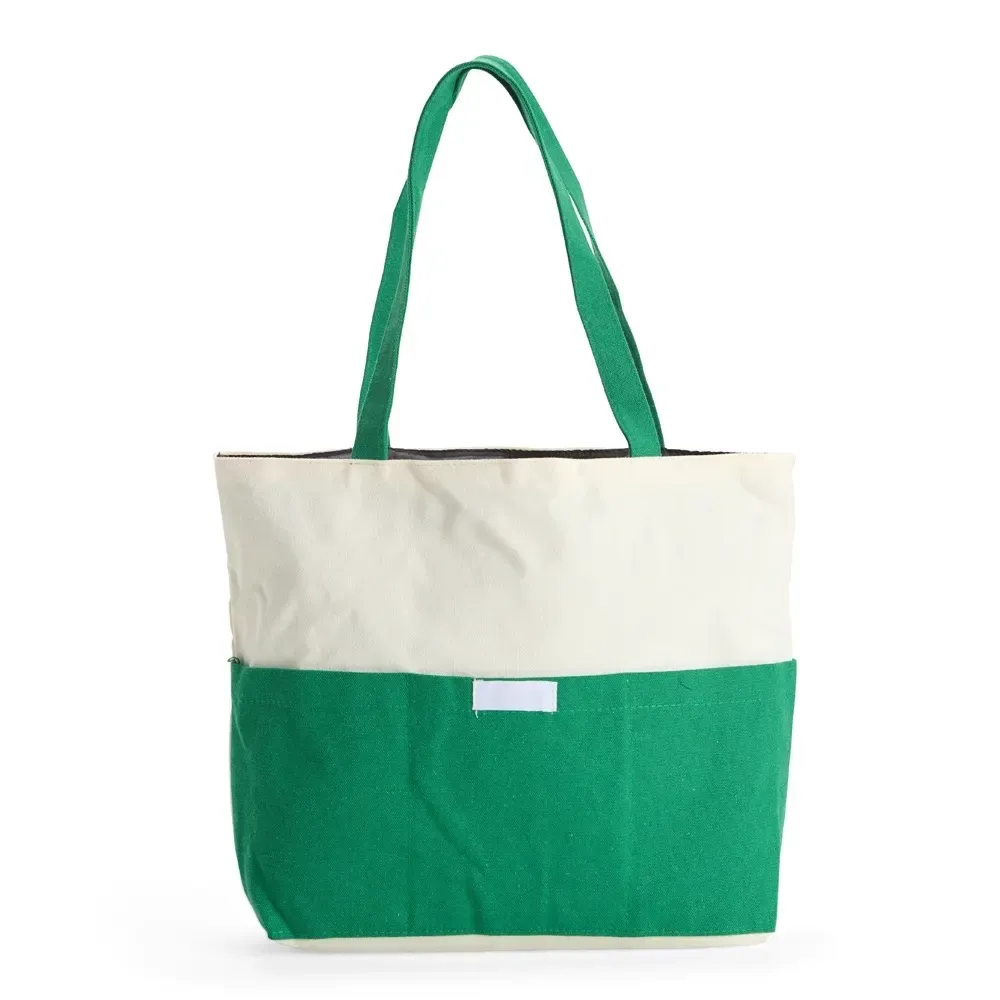 Sacola de lona com bolso frontal personalizada, cor verde